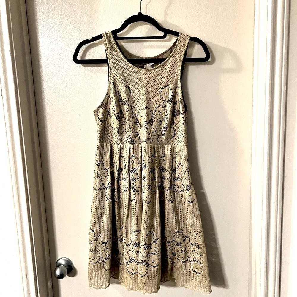 Free People Beige and Blue Mini Dress